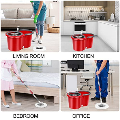 Spin Mop and Bucket with Wringer Set, 360° Spinning Mop Bucket System with 3 Microfiber Mop Replacement Heads, Adjustable Handle for Floor Cleaning (red) - color: Red