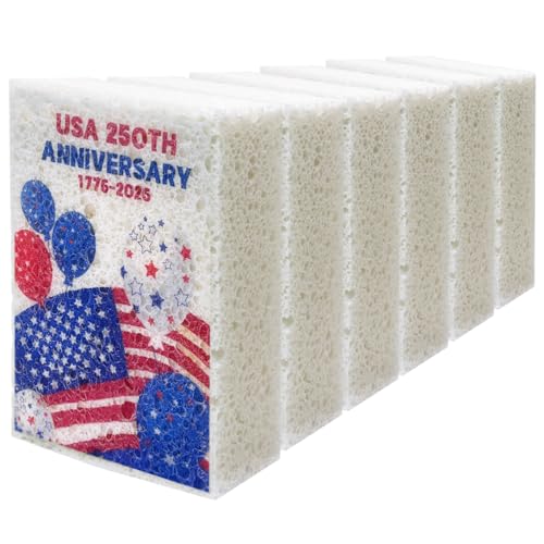 Scratch Scrub Sponge, 4th of July 6 Kitchen Sponges for Cleaning Around the Home, Bathroom & More, American Flag USA Large Size Scratch-Free Dish Scrubber (4" x 6" x 1", USA Flag) - color: Usa Flag