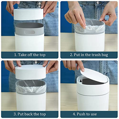 Mini Desk Trash Can with Lid with Trash Bags 180 pcs Press-Top 0.5 Gallon Tiny Countertop Waste Basket Small Table Top Plastic Covered Garbage Bin for Desk Top - color: White