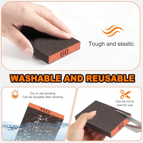 8 Pack Sanding Sponge, Washable & Reusable Sanding Blocks for Drywall, Wood, Metal & Furniture — Premium Sandpaper Block Assortment with 60/80/120/220 Grit