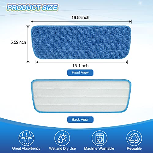 3 Pack Microfiber Mop Pads Replacement for Wet/Dry Mops Floor Cleaning Reusable Mopping Pads Refills for Spray Mops Compatible with Bona Floors Care System and Any Microfiber Flat Spray Mop
