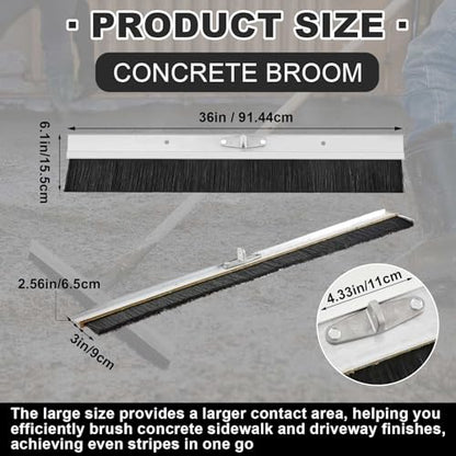 Hushee Aluminum Backed Concrete Broom, Concrete Broom Finishing with Clevis Handle Bracket, 36-inch for Driveways, Sidewalks, Wet Concretes (Plastic Filament) - size: 36 Inch