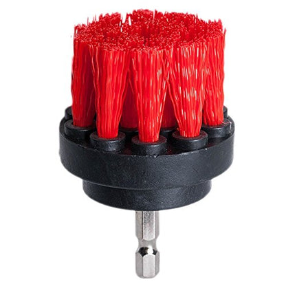 2 inch Diameter Drill Powered Stiff Scrub Cleaning Brush Heavy Duty Cleaning Applications for Bathroom Surfaces, Tile and Grout, Hard Water Stains, Rust (Red)