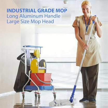 Heavy Duty Loop-End String Mop - Commercial Industrial Mop with Extra Replacement Heads, 59" Long Handle for Garage Workshop Warehouse Floor Cleaning - Effortless & Durable