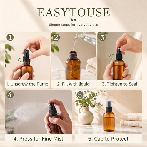 48 Pack Amber Plastic Spray Bottles, 2oz Fine Mist Spray Bottles for Essential Oils, Water Spray Bottle for Hair Plant & Cleaning Solution