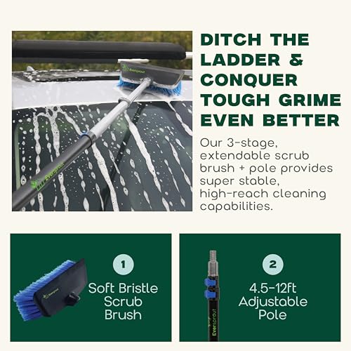 EVERSPROUT 11-inch Scrub Brush with Built-in Rubber Bumper | Soft Bristles wash Car, Truck, RV, Boat, Solar Panel, Floor | Bumper Prevents Scratches | Twists on 3/4-inch Acme Pole (Pole not Included)