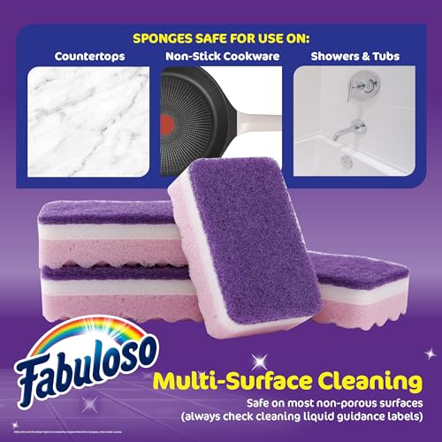 Fabuloso Scratch-Free Kitchen Dish Sponges Purple Cellulose Scrubber Sponge with Scouring Pad Dishes Pots Pans Counters and Sinks Tough on Messes 4.25 x 2.75 x 1.25 in 4 Count Single Pack Value - color: Purple, size: 4 Count (Pack of 1)