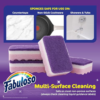 Fabuloso Scratch-Free Kitchen Dish Sponges Purple Cellulose Scrubber Sponge with Scouring Pad Dishes Pots Pans Counters and Sinks Tough on Messes 4.25 x 2.75 x 1.25 in 4 Count Single Pack Value - color: Purple, size: 4 Count (Pack of 1)