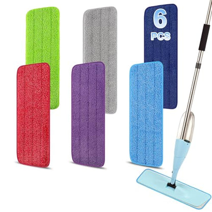 16.5 Inch Reusable Mop Pads Microfiber Spray Mop Replacement Heads for Wet/Dry Mops Compatible with Bona Floor Care System (6 Pack) - color: Multicolor Mop Pads