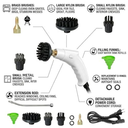 Foandbevi 1200W Handheld Steam Cleaner with 6 Adjustable Levels, 105℃ High-Pressure Portable Steam Cleaning Machine for Car Detailing, Tile Grout, Couch, Mattress, Bed & Home - 6 in 1 Attachments - color: Cream White
