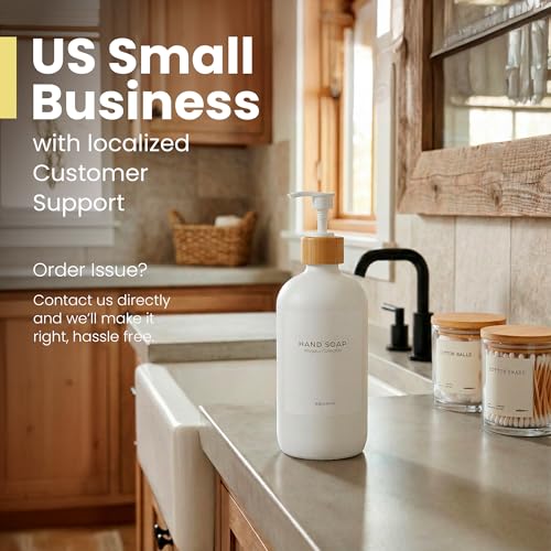 MaisoNovo Glass Hand Soap Dispenser | Dish Soap Dispenser for Kitchen | 16.9oz White Bottles with White Bamboo Pump | Bathroom Lotion Dispenser - color: Single White Bottle/White Bamboo Pump