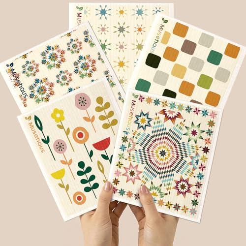 5 Pack Swedish Dishcloths - Reusable Dish Cloths for Kitchen 5 PCS Non-Scratch Absorbent Compostable Geometric Floral Patterned Swedish Sponge Cloths for Cleaning, Colorful Print - color: Colorful Print