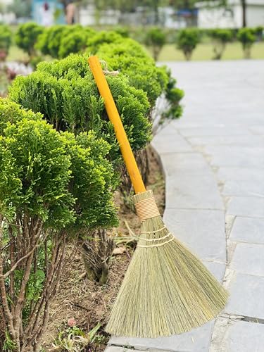 Handmade Whisk Sweeping Orange Broom - Vietnamese Straw Soft Broom - Brooms Decorative 12.2" Width, 28.35" Length - style: Orange