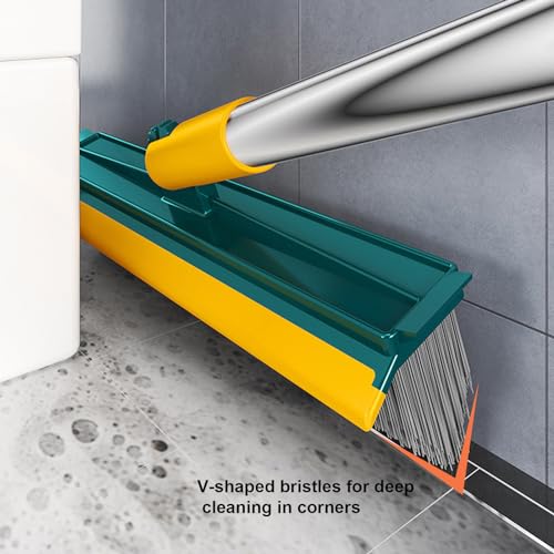 2 in 1 Cleaning Scrub Brush Floor Scrub Brush with Long Handle Scrub with Squeegee 120°Rotating Cleaning Floor Scrub Brush Stiff Bristle Brush for Tile, Kitchen, Shower Floor