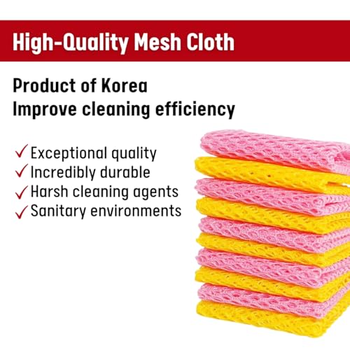 Unha's mesh Dish Scrubber Cloths, 10 Pack, Produt of Korea | Quick-dry polyester net scrubbers for dishes, pots, pans, sinks, stovetops and everyday kitchen cleaning
