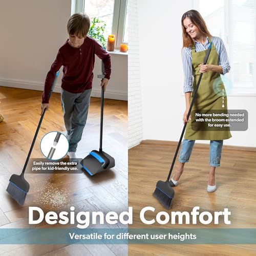 BLACK+DECKER Butler Broom & Dustpan Set - Short Handle, Stand-Up Design - Lightweight, Space-Saving Combo for Kitchen, Living Room, Bathroom, Lobby Floors - Home Cleaning Essential, Black/Blue - size: Black Butler Broom & Dustpan