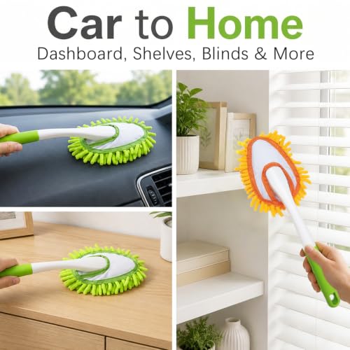 Microfiber Duster for Cleaning, Hand Washable Dusters with 4 pcs Replaceable Microfiber Head,Wet and Dry Use, Detachable Cleaning Supplies for Office, Car, Window, Furniture, Wall