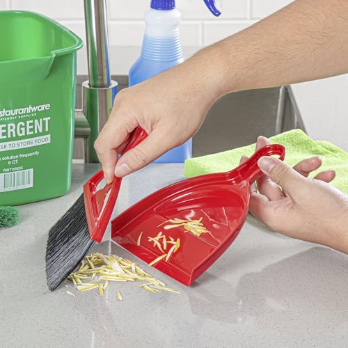 Restaurantware Mini Broom and Dustpan Set 40 Pack of Plastic Handheld Brush and Pan Compact Cleaning Kit with Ergonomic Handle Red and Black Office Desk and Home Cleaning Set