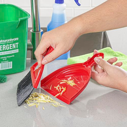 Restaurantware Mini Broom and Dustpan Set 40 Pack of Plastic Handheld Brush and Pan Compact Cleaning Kit with Ergonomic Handle Red and Black Office Desk and Home Cleaning Set