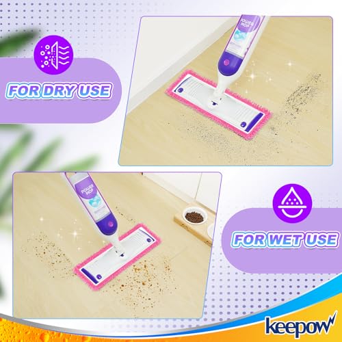 KEEPOW Reusable Microfiber Mop Pads for Swiffer PowerMop, 4 Count, Pink, Machine Washable, Compatible with 13-15 Inch Spray Mop, Multi-Surface Floor Cleaning - color: Pink 4 Pack