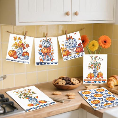 Fall Swedish Dishcloths for Kitchen, 6 Pack Blue-and-White Porcelain Reusable Cellulose Sponge Paper Towels Washable, Fast Drying Swedish Dish Cloth for Home Cleaning - style: Blue-and-White Porcelain