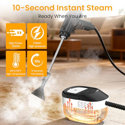 Pressurized Steam Cleaner 1.6L, 3-Level Adjustable Steamer for Cleaning, 10s Heat-Up, 2500W Handheld Steam Cleaner for Home, Car, Kitchen, Floor, Multi-Surface Cleaning Machine, 19pcs Accessories