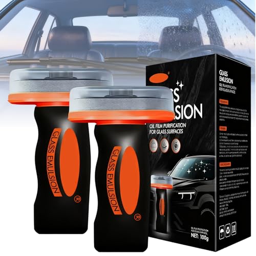 2PCS Glass Oil Film Remover for Car,Roll-On Glass Compound with Cleaning Board,Removes Oil Film & Smudges,Universal Anti-Rain Fog BrushOil Film Remover for Car Windshields(100g)