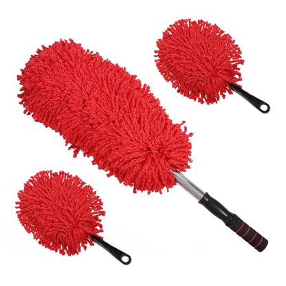 IPELY 3 Pack Large Red Microfiber Car Duster Exterior Scratch Free with Extendable, Car Duster Interior Multipurpose dust Cleaning
