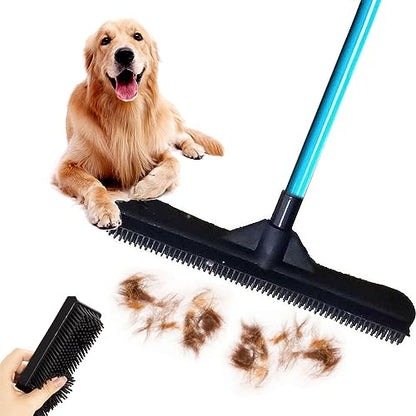 Pet Hair Remover Broom, Multifunctional Magic Broom, Rubber Broom Pet Hair Remover, Heavy Duty Pets Hairs Remove, Pets Hairs Removal Brooms for Carpets/Mats/Couch, Retractable (Blue) - color: Blue