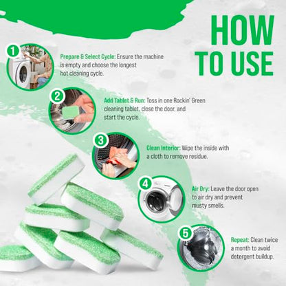 Rockin' Green Deep Cleaning and Deodorizing Tablets for Dishwashers, Washing Machines, and Garbage Disposals, Removes Odor and Residue (Washing Machine Cleaning Tablets, 24 Pack) - size: 1 Count (Pack of 24), style: Washing Machine Cleaning Tablets