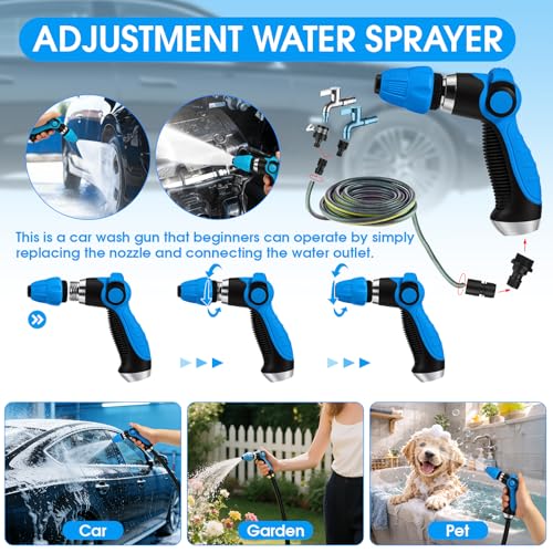 36Pcs Blue Car Wash Detailing Kit，Car Cleaning Set with Foam Gun Sprayer，Long-Handle Brush Mop，Large Collapsible Bucket，Complete Car Wash Supply Gift for Men and Women