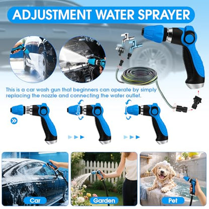 36Pcs Blue Car Wash Detailing Kit，Car Cleaning Set with Foam Gun Sprayer，Long-Handle Brush Mop，Large Collapsible Bucket，Complete Car Wash Supply Gift for Men and Women