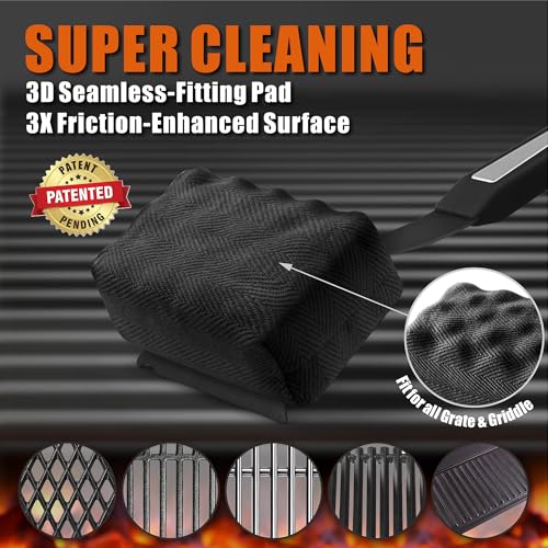 GRILLART Grill Brush Bristle Free. SteamWizards BBQ Replaceable Cleaning Head, Seamless-Fit Scraper Tools for Cast Iron/Stainless-Steel Grates Griddle, Safe Barbecue Grill Cleaner Brush-Dark Black - color: Dark Night