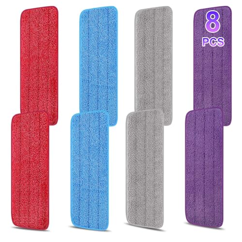 8 Pack 16.5 inch Reusable Mop Pads Microfiber Spray Mop Replacement Heads for Wet/Dry Mops Compatible with Bona Floor Care System (4 Color Mops) - color: 4 Color Mop Pads