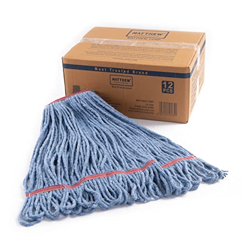 Matthew Cleaning 24oz Heavy Duty Mop Head Commercial Replacement for General and Floor Cleaning , Wet Industrial Blue Cotton Looped End String Head Refill (Case of 12) Blue - color: Blue, size: 12 Count (24 Ounce each)