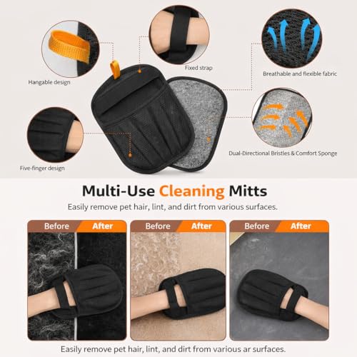 Pet Hair Removal Glove for Dogs and Cats Reusable Grooming Brush Mitt 5 Finger Deshedding Tool for Loose Fur Carpet, Clothes, Sofa and Car