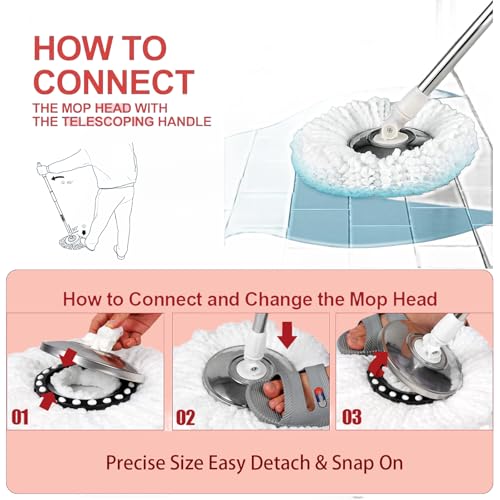 4 Pack Spin Mop Replacement Head for 360° Spin Mop System, Standard Size Round Shape Mop Head Replacement,Spin Mop Refills Replacement Head Microfiber, Machine Washable and Easy Cleaning