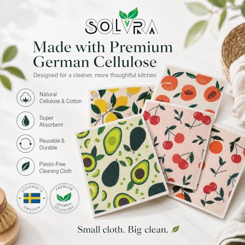10 PCS Fruits Print Swedish Dishcloths for Kitchen 100% Biodegradable, Reusable Cellulose Sponge Cloths Ultra Absorbent, Eco Friendly Cleaning Towels Dishcloths for Washing Dishes & General Cleaning - color: 10 Pcs-fruits Print