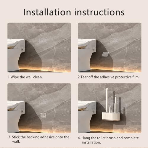 Basaza Toilet Brush and Holder Set, Hidden Toilet Bowl Cleaning Brush and Holder for Bathroom Toilet Bowl Cleaner Brushes & Holders 4 in 1 Beige Bathroom Accessories - color: Beige Toilet Brush and Holder Set