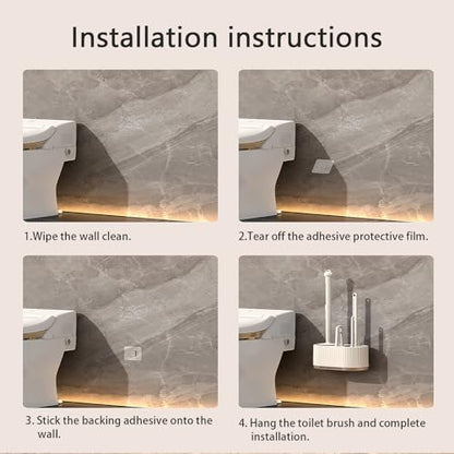 Basaza Toilet Brush and Holder Set, Hidden Toilet Bowl Cleaning Brush and Holder for Bathroom Toilet Bowl Cleaner Brushes & Holders 4 in 1 Beige Bathroom Accessories - color: Beige Toilet Brush and Holder Set