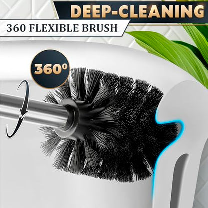 Silver Toilet Brush and Holder Set - Upgrade Your Bathroom in Seconds - Stainless Steel Toilet Bowl Brush and Holder with 2 Rounded Corners, Replaceable Head, Removable Inner Bowl & Splash Guard Cover - color: Silver Squircle