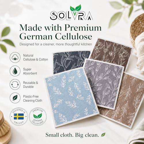 10 PCS Leaf Print Swedish Dishcloths for Kitchen 100% Biodegradable, Reusable Cellulose Sponge Cloths Ultra Absorbent, Eco Friendly Cleaning Towels Dishcloths for Washing Dishes & General Cleaning - color: 10 Pcs-leaf Print