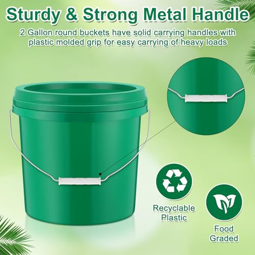 Tioncy 10 Pcs 2 Gallon Plastic Bucket with Lid Heavy Duty 2 Gallon Bucket Pail with Lid Handle for Storage Container Home Household Cleaning (Green) - color: Green
