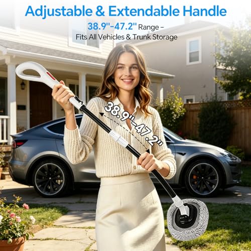 7-in-1, Car Wash Brush 15°Curved with 47" Long Handle and 90° Rotating Replaceable Brush Head, Car Wash Kit with Microfiber Towel and Tire Brush for Car, SUV, RV, Floor Cleaning-White. - color: White