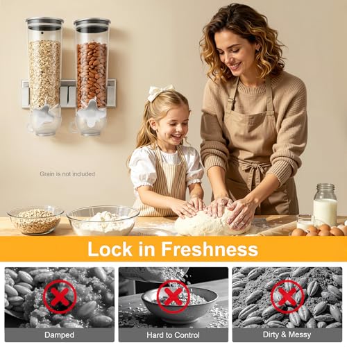 Wall-mounted Food Dispenser, 3L 2 Buckets Coffee Bean Candy Rice Dispenser, Dry Food Dispenser Cereal Dispenser Grain Storage Dispenser for Home, Kitchen, Countertop, Cutlery Rack (White) - color: White