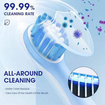 Punch-Free Wall Mounted Bathroom Toothbrush Holder, 5 Toothbrush Slots, Bathroom Toothbrush Sterilizer with Toothpaste Dispenser USB Charging Toothbrush Holder (White) - color: White