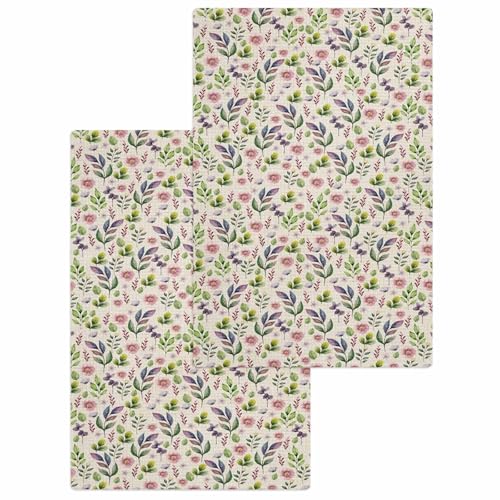 Green Botanical Hand Towels Set,Waffle Weave Kitchen Towels 2 Pieces,Farmhouse Watercolor Flower Plant Leaves Microfiber Hair Bath Tea Towel Absorbent Quick Drying Cleaning Dish Cloths,15.7"x23.6" - color: Grass Green Light Pink Light Beige, size: 2PCS,15
