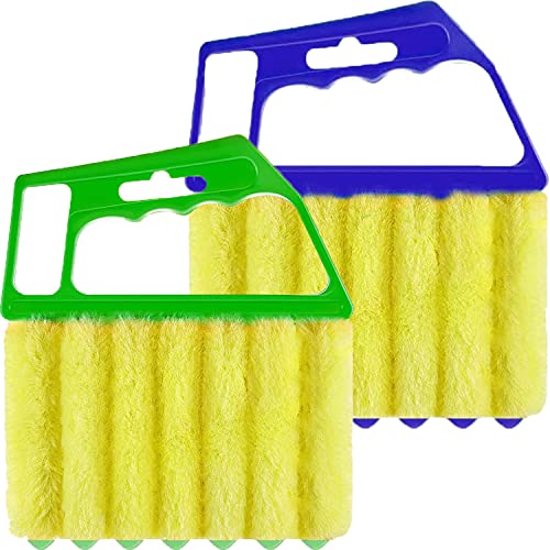 2 Pcs Washable Window Blind Cleaner - Hand-Held Mini Duster Brush for Wood Blinds, Venetian Shades & Air Conditioner Duster - color: Blue、green