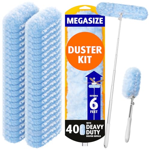 6ft Extendable Duster Handle with 40 Refills, Compatible with Swiffer Duster, Disposable Microfiber Dusting Pads for Home Cleaning, Ceiling, Fan, Window, Hard-to-Reach Areas - color: 40 Count+ 1 Extended Handle
