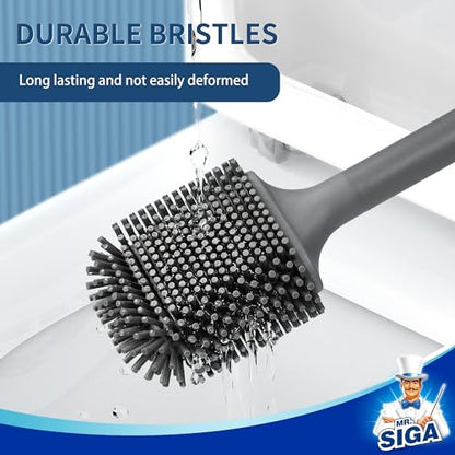 MR.SIGA Wall Mounted Toilet Brush and Holder Set for Bathroom Cleaning, Compact, Gray, 1 Pack - color: Gray